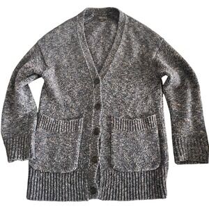 Point Sur Chunky Speckled Knit‎ Cardigan Sweater Gray Blue Pink Pockets Size M